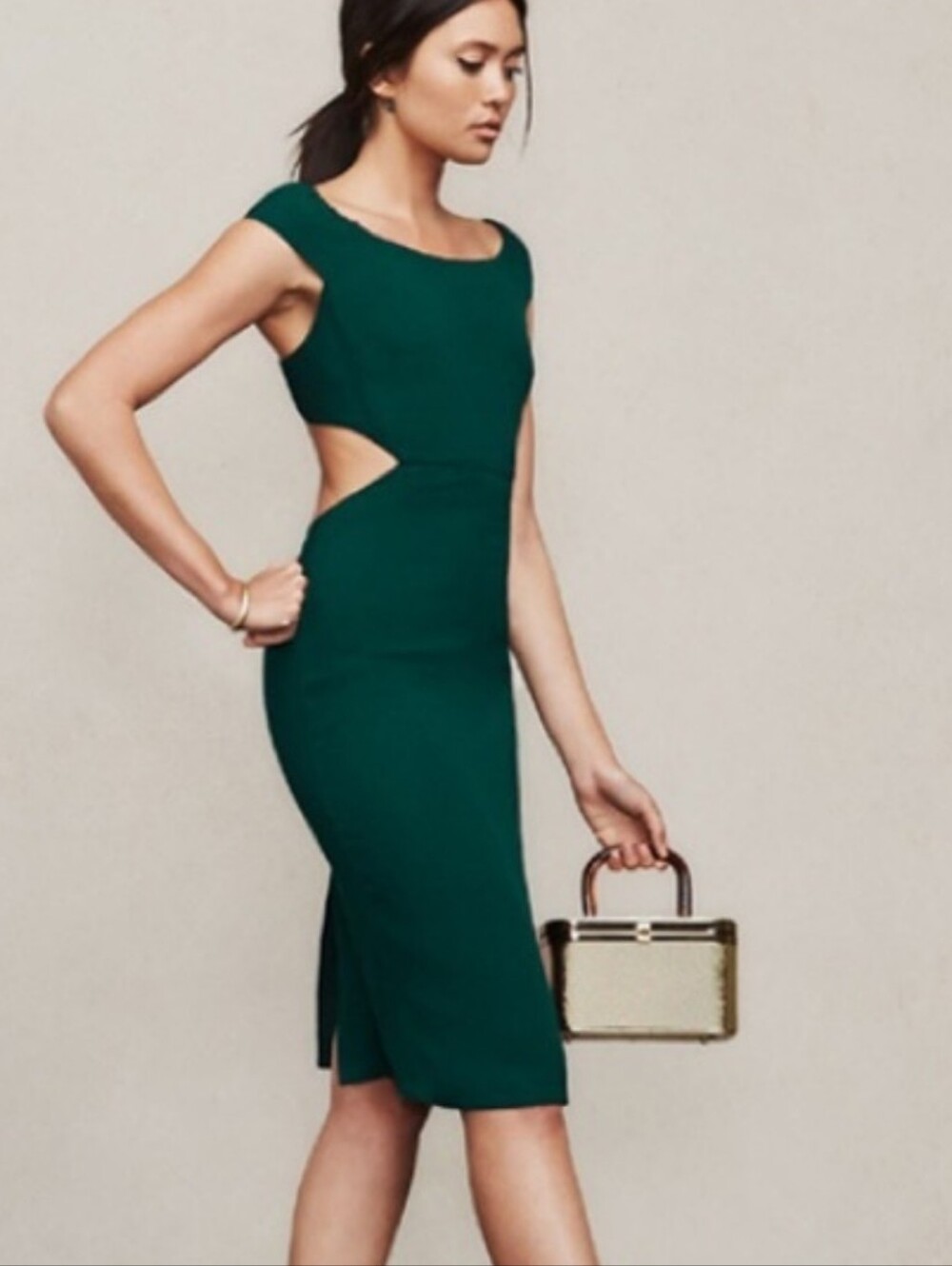 Reformation Green Cap Sleeve Cut Out Dress
